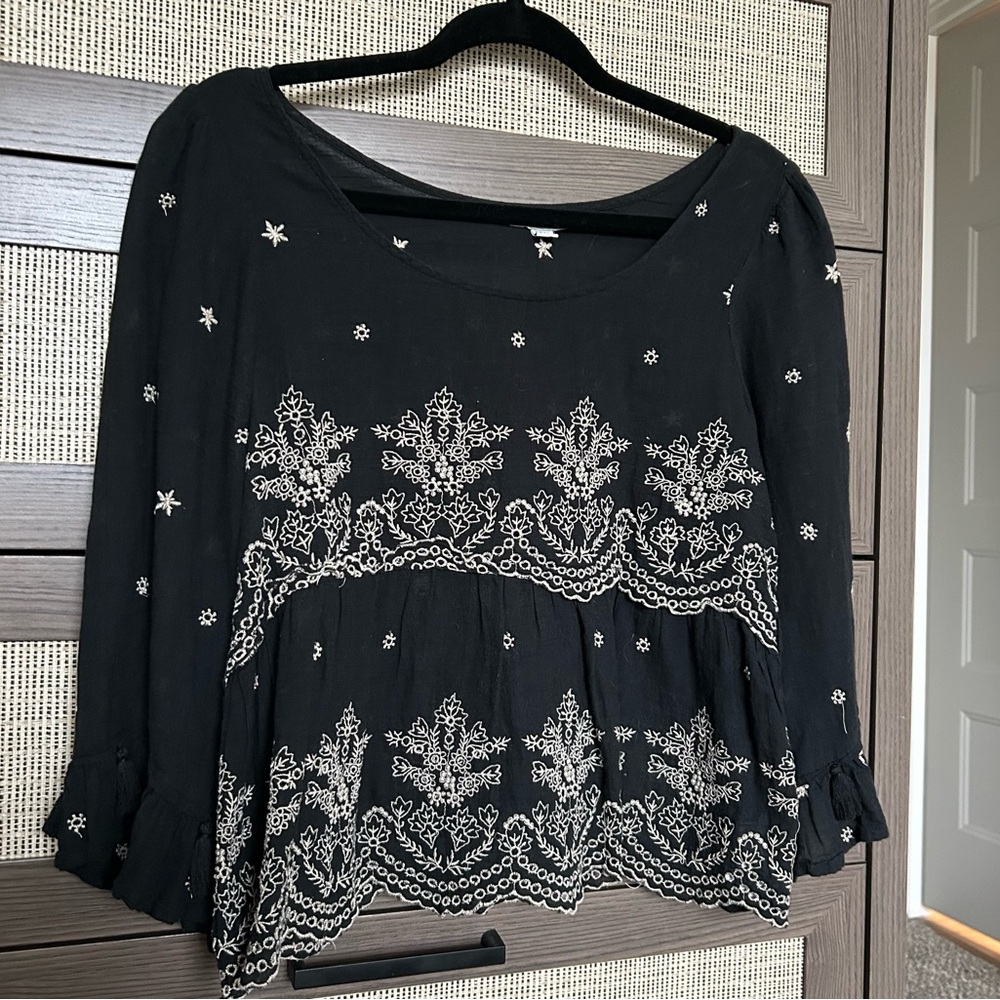 Embroidered Black Women's Top